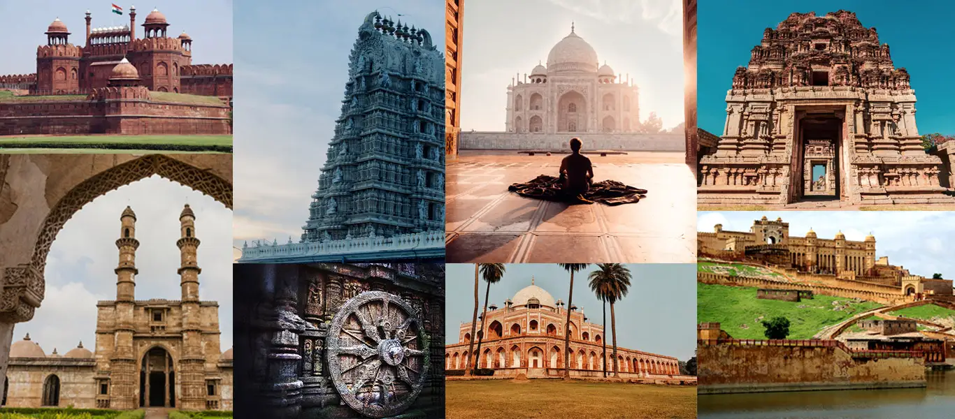 Collage of Top UNESCO world heritage sites of India