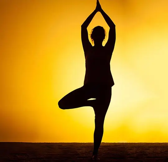 Girl is performing Yoga asana in morning golden light